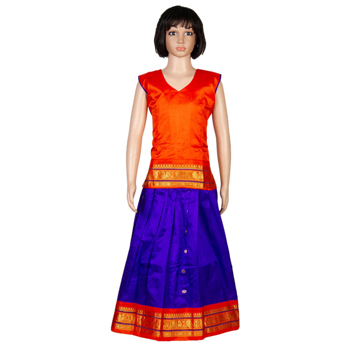 Kuberan Blue Orange Cotton Readymade Pavada