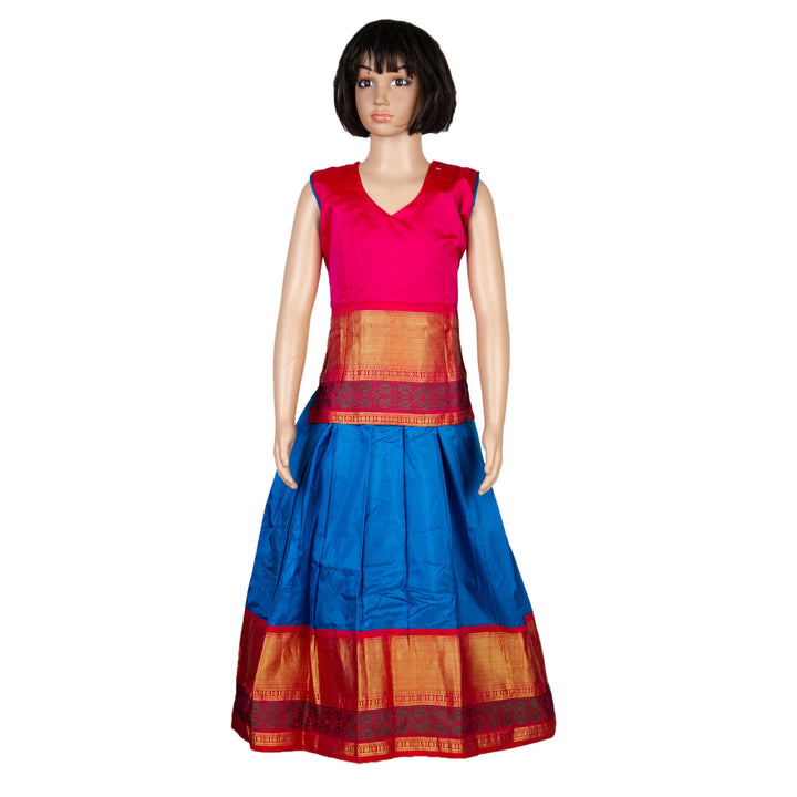 Kuberan Blue Pink Pure Silk Readymade Pavada