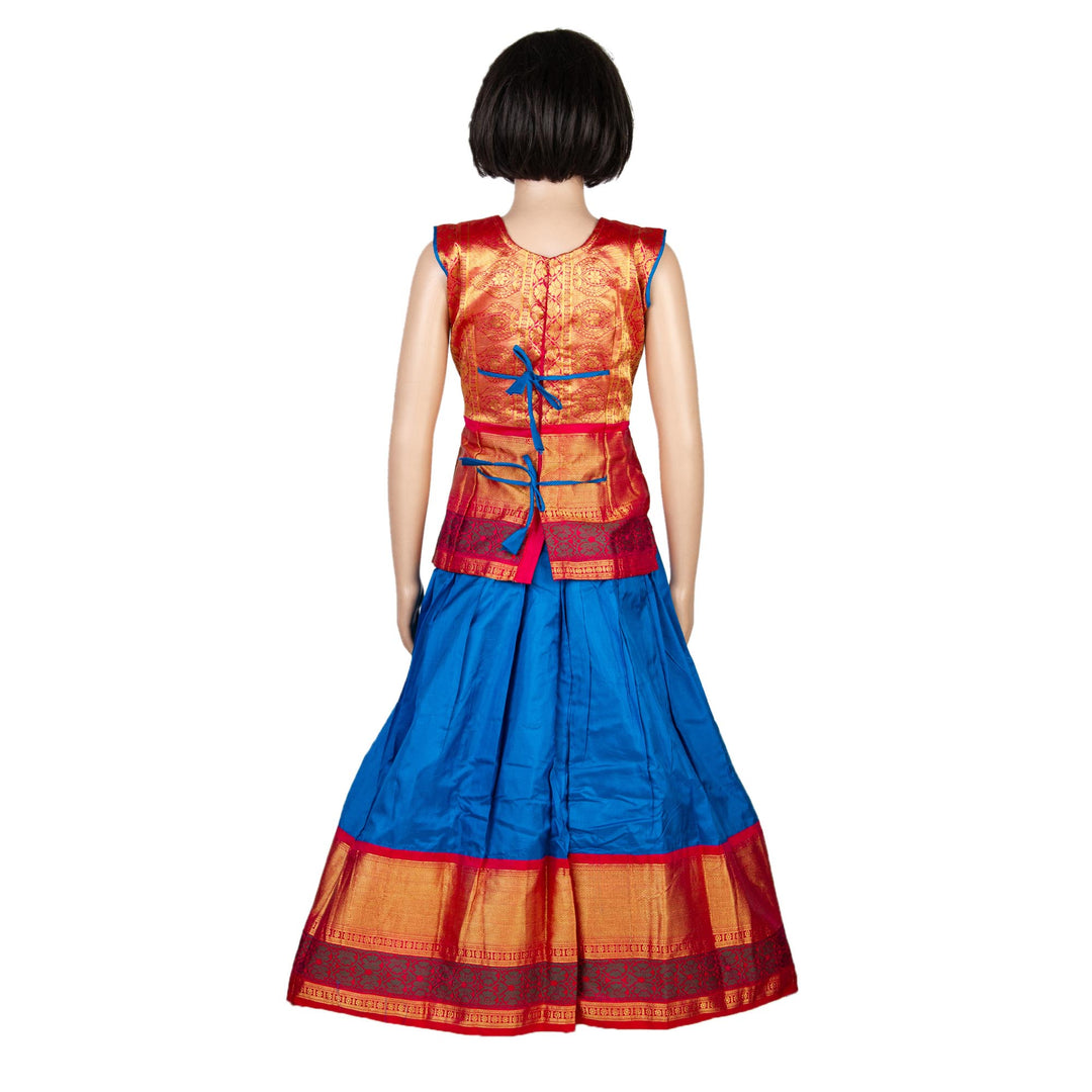 Kuberan Blue Pink Pure Silk Readymade Pavada