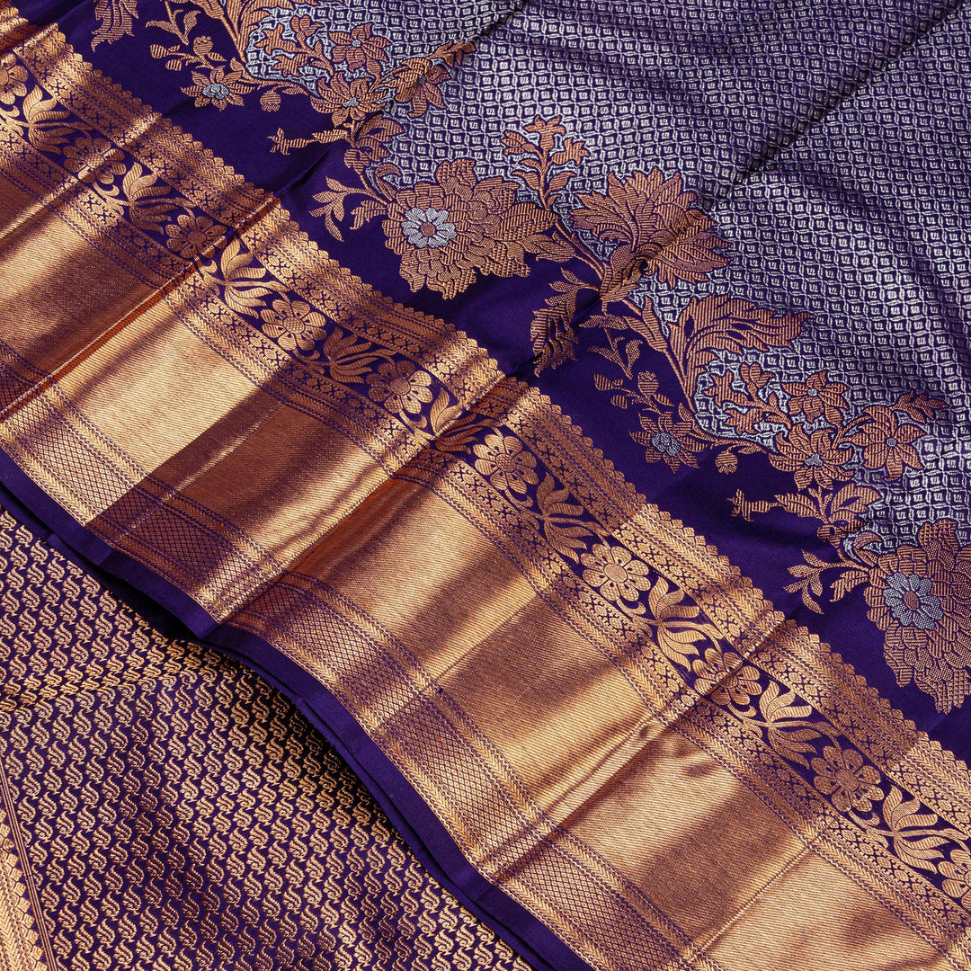 Kuberan Grey Navy Blue Kanchipuram Silk Saree