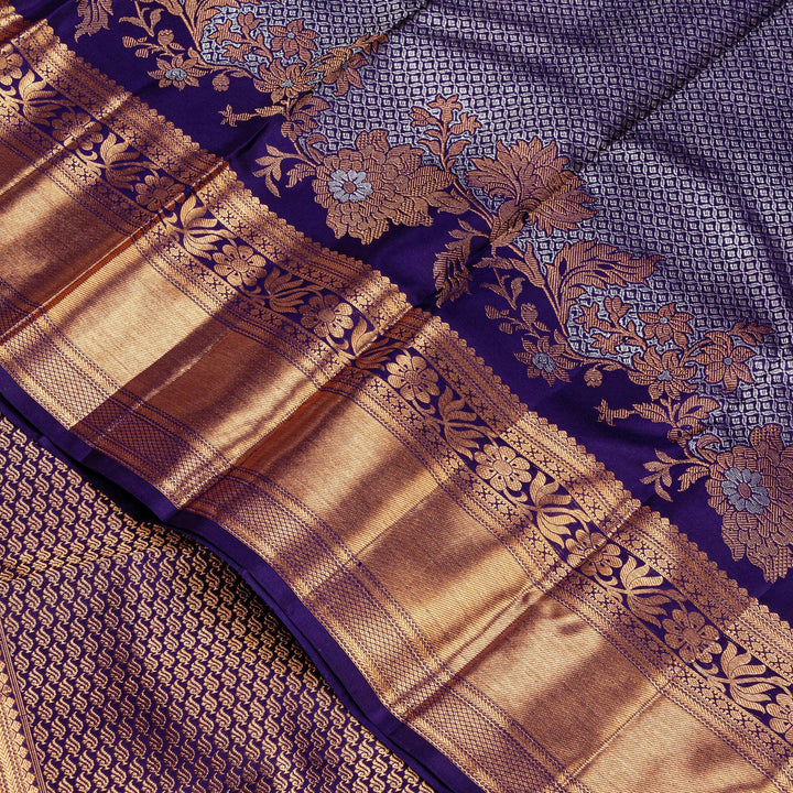 Kuberan Grey Navy Blue Kanchipuram Silk Saree