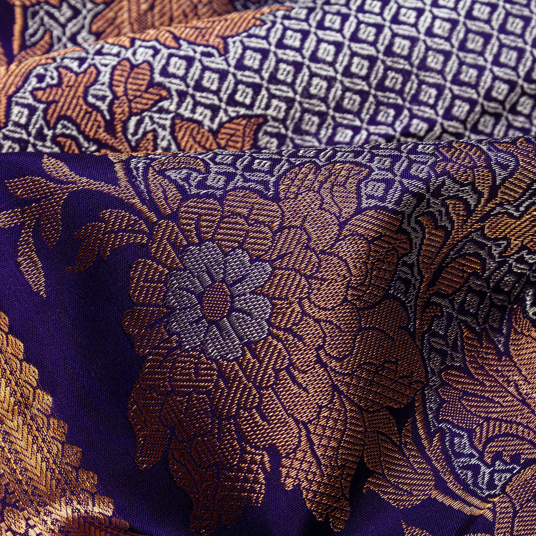 Kuberan Grey Navy Blue Kanchipuram Silk Saree