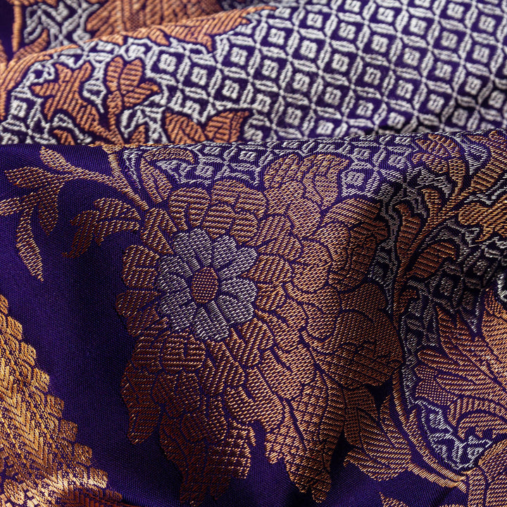 Kuberan Grey Navy Blue Kanchipuram Silk Saree