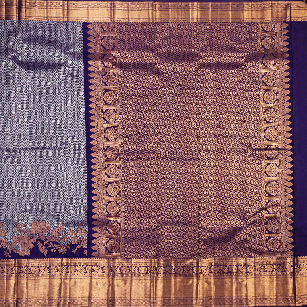 Kuberan Grey Navy Blue Kanchipuram Silk Saree