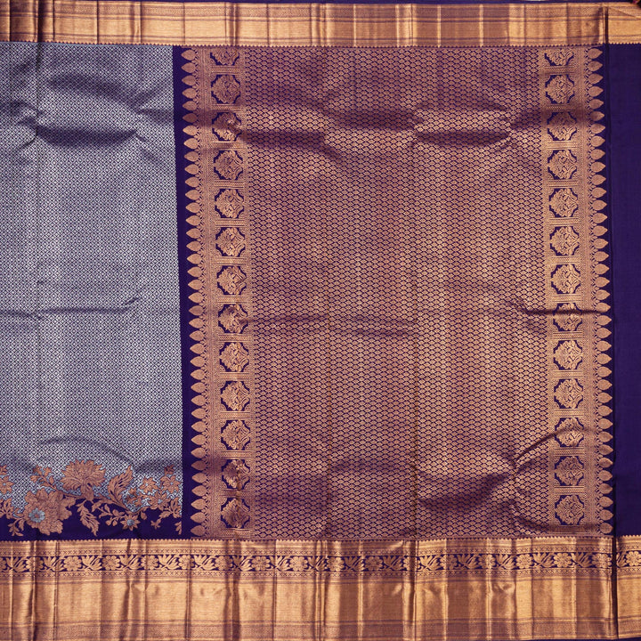 Kuberan Grey Navy Blue Kanchipuram Silk Saree