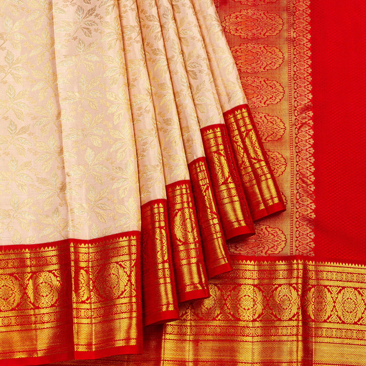 Kuberan Cream Red Kanchipuram Silk Saree