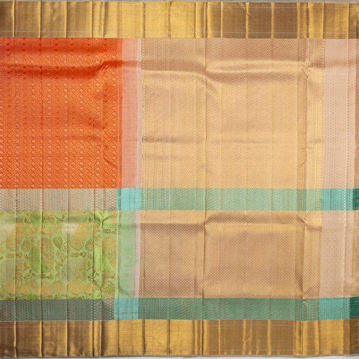 Kuberan Orange Green Kanchipuram Silk Saree