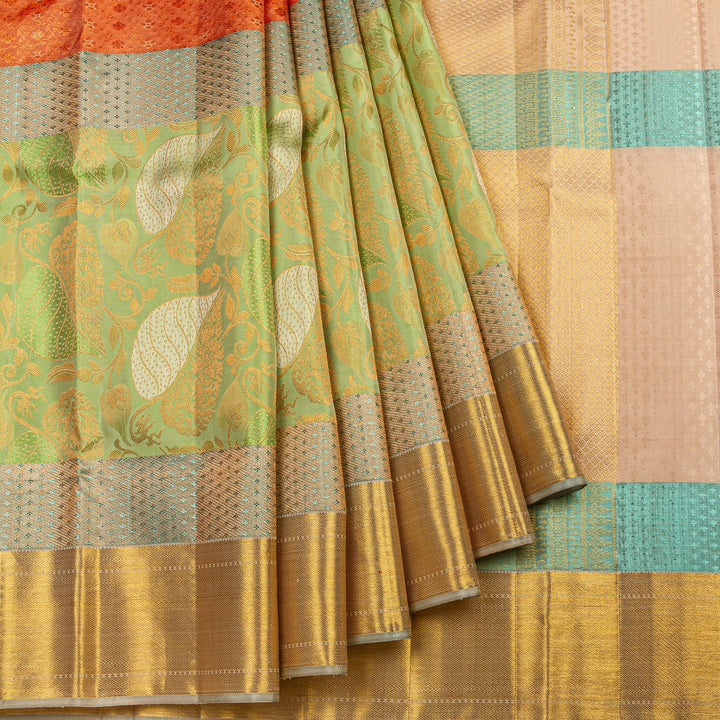 Kuberan Orange Green Kanchipuram Silk Saree