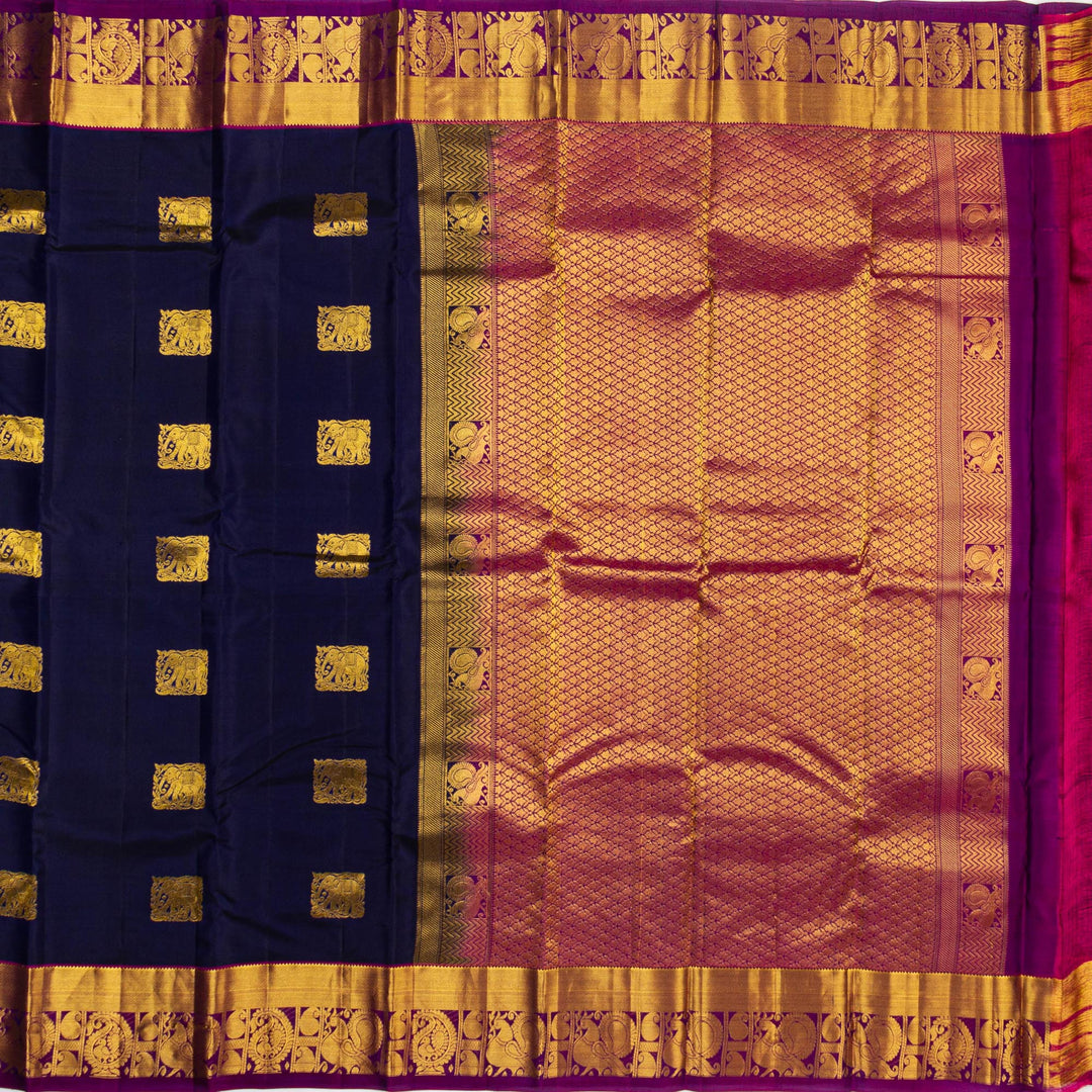 Kuberan Navy Blue Pure Silk Saree