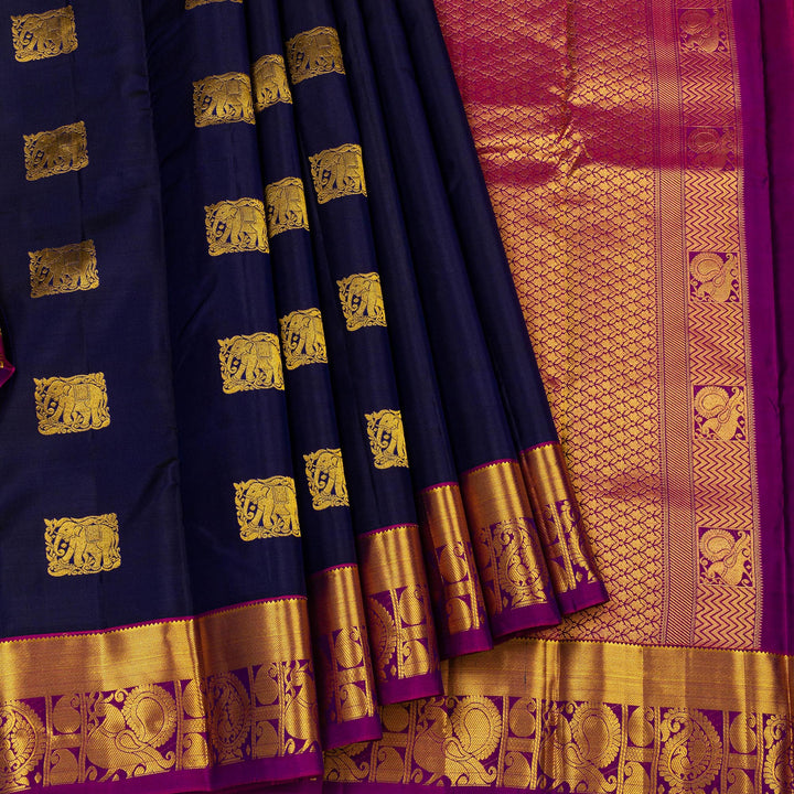 Kuberan Navy Blue Pure Silk Saree