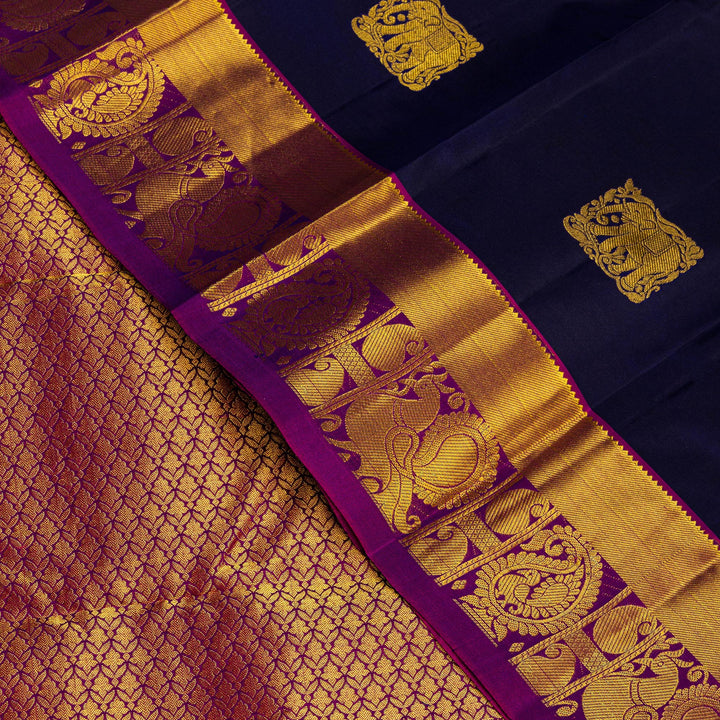 Kuberan Navy Blue Pure Silk Saree