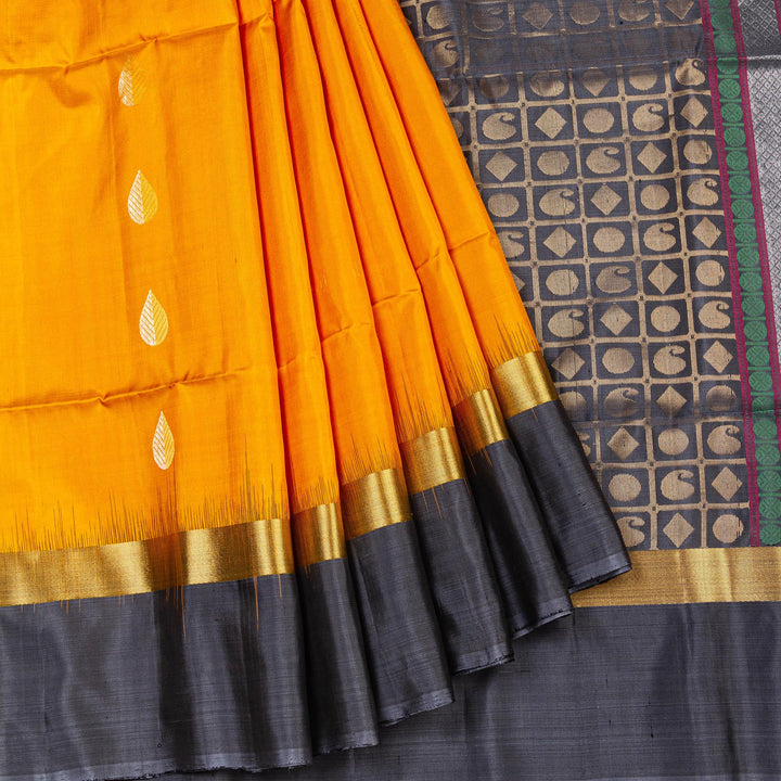 Kuberan Yellow Grey Pure Silk Saree
