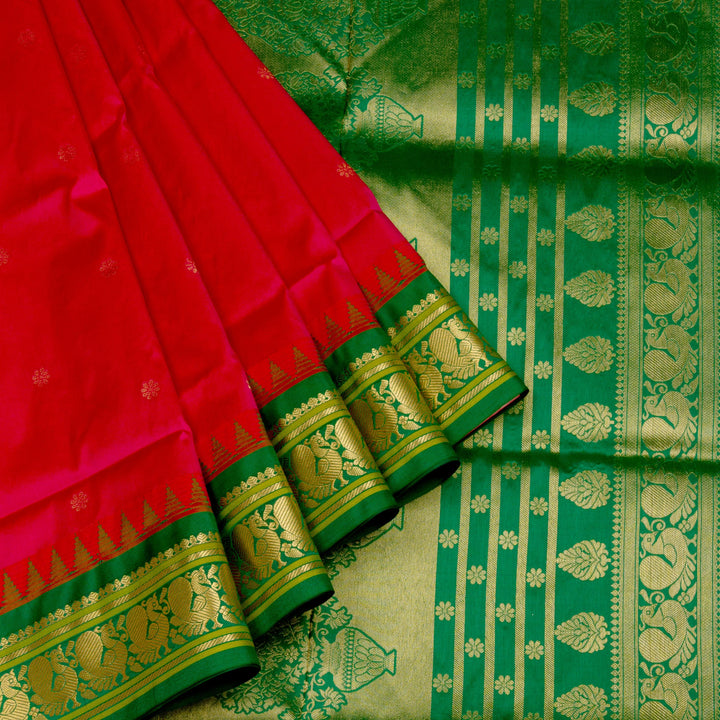 Kuberan Saffron Green Paithani Silk Saree