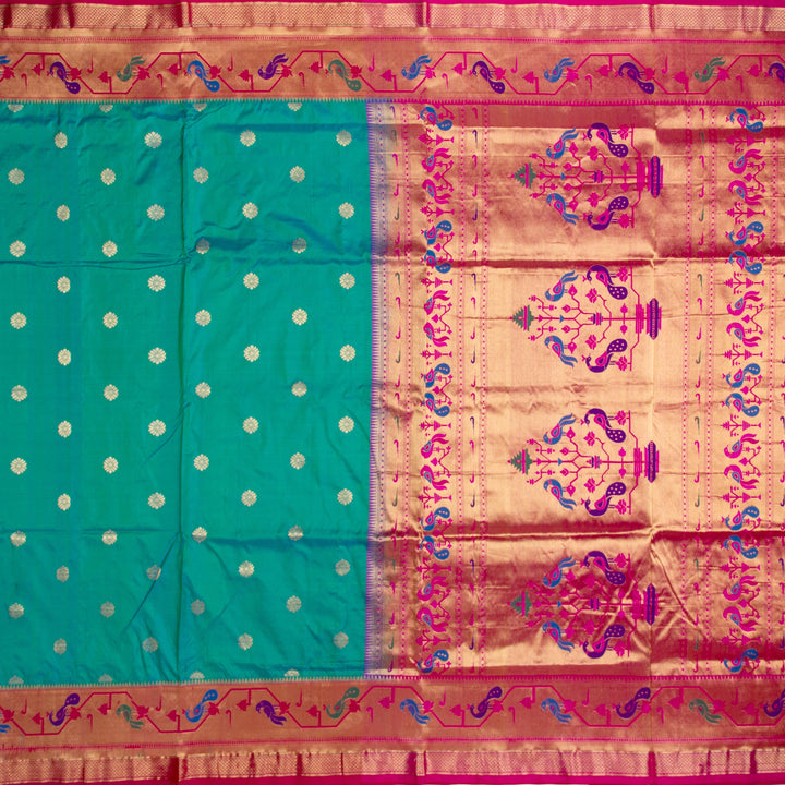 Kuberan Blue Pink Paithani Silk Saree