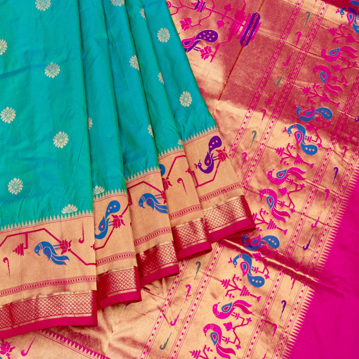Kuberan Blue Pink Paithani Silk Saree