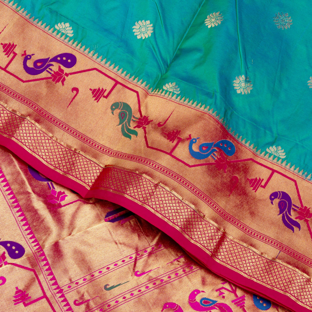 Kuberan Blue Pink Paithani Silk Saree