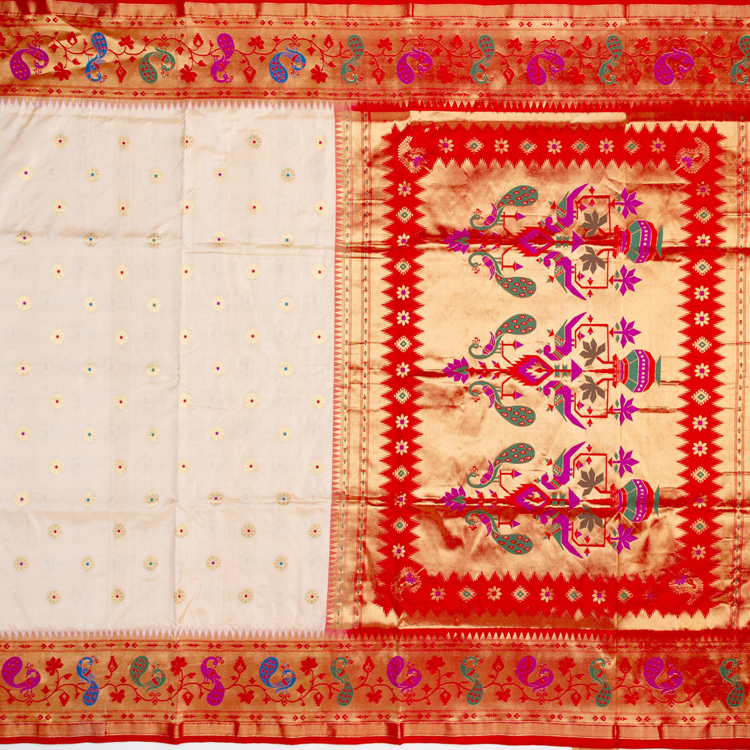 Kuberan Cream Red Paithani Silk Saree