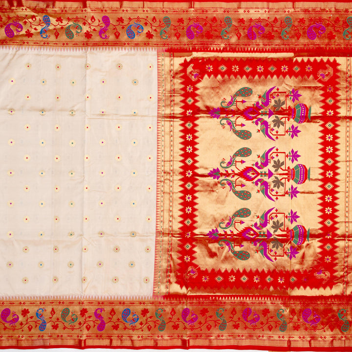 Kuberan Cream Red Paithani Silk Saree