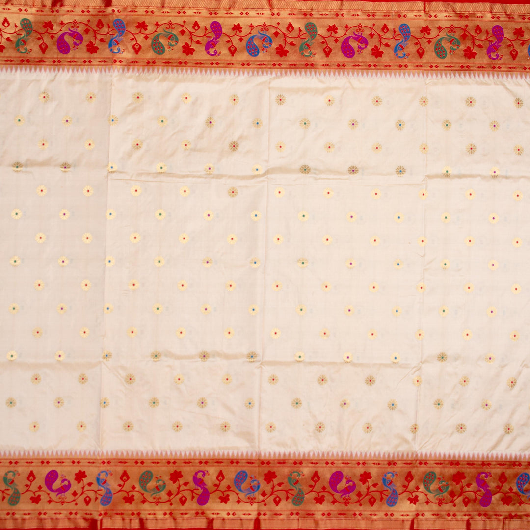 Kuberan Cream Red Paithani Silk Saree
