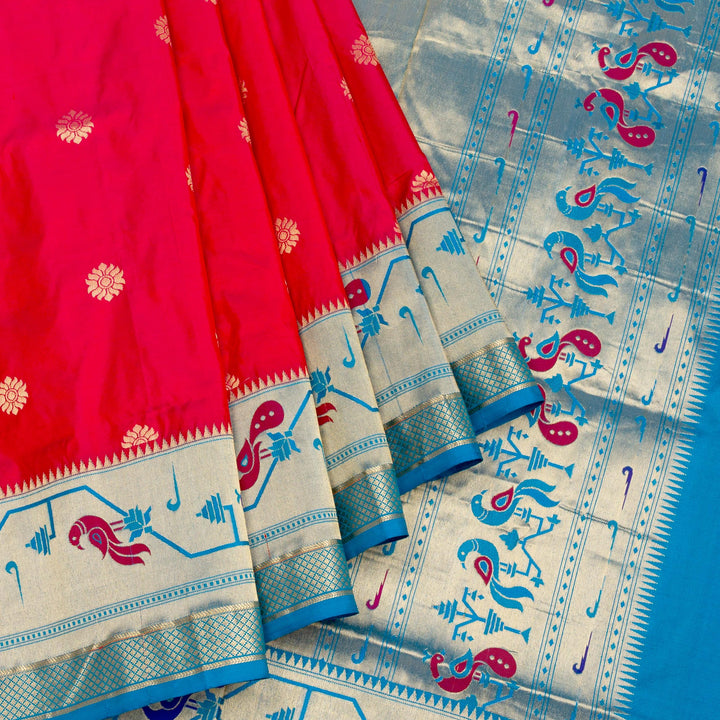 Kuberan Red Blue Paithani Silk Saree