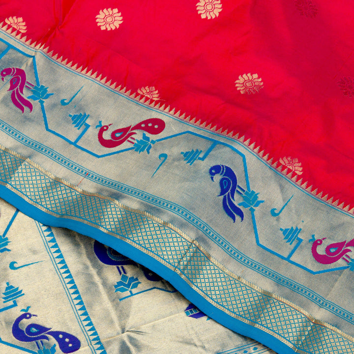 Kuberan Red Blue Paithani Silk Saree