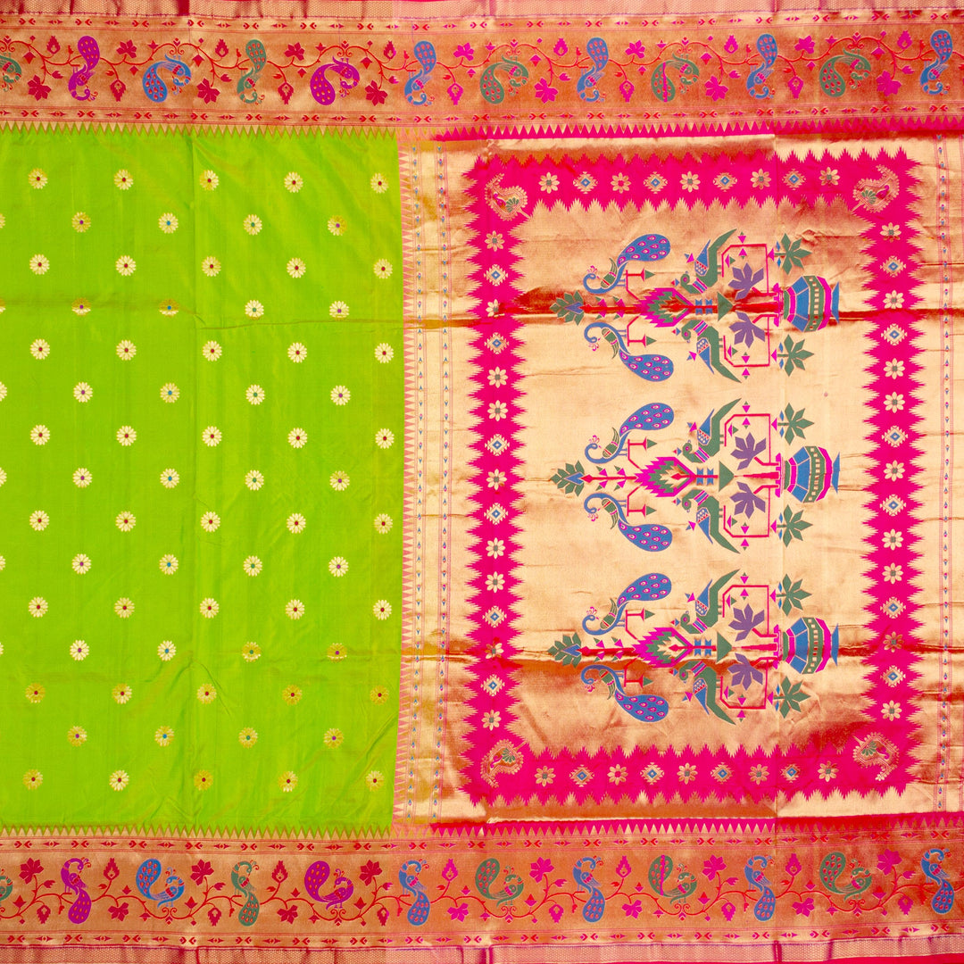 Parrot Green Paithani Silk Saree