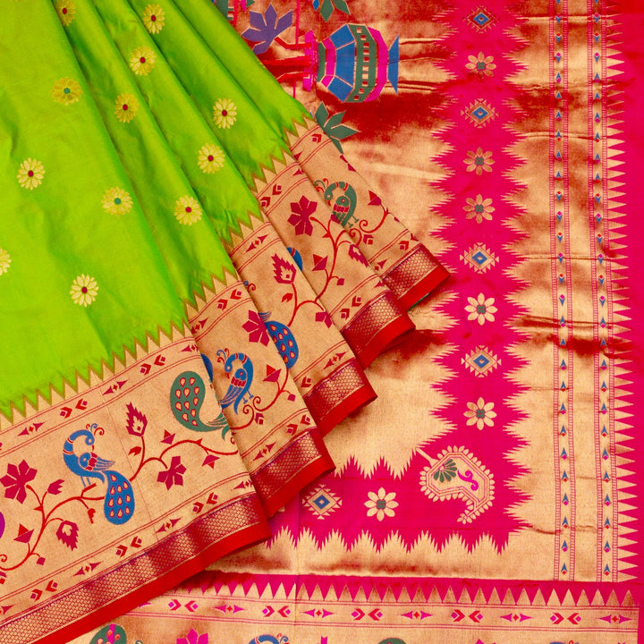 Parrot Green Paithani Silk Saree