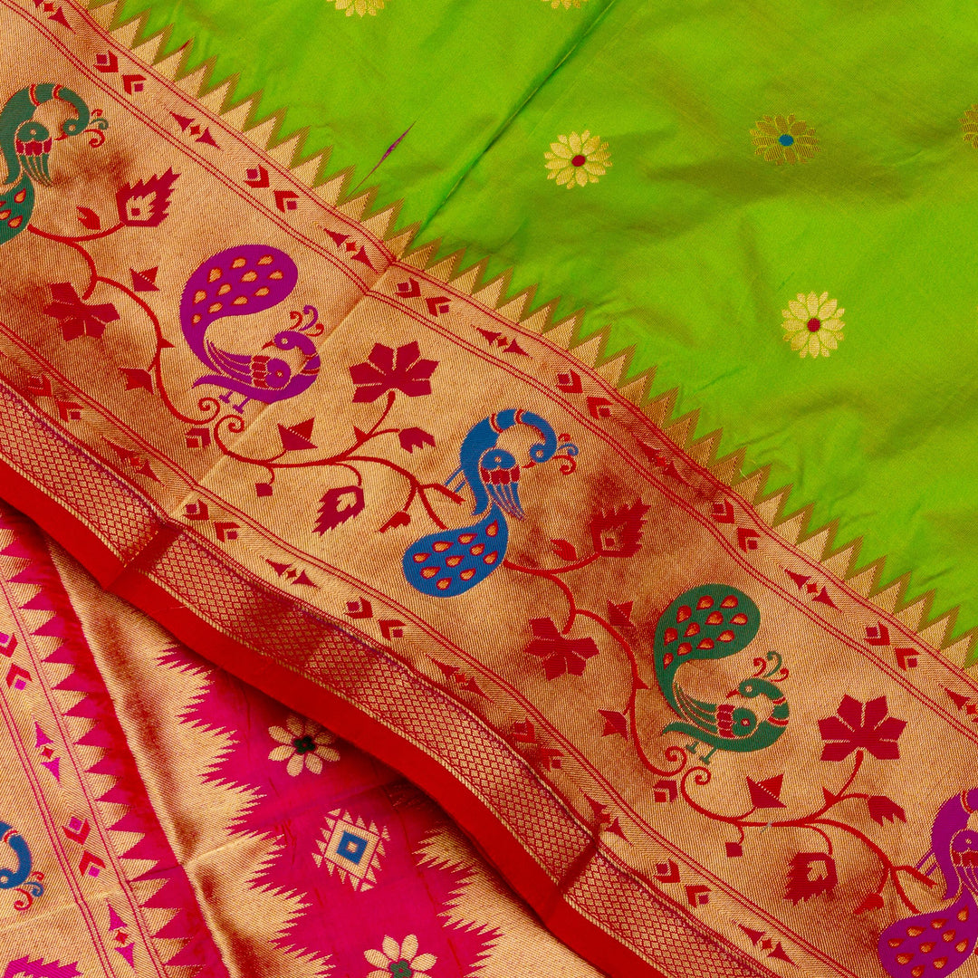 Parrot Green Paithani Silk Saree