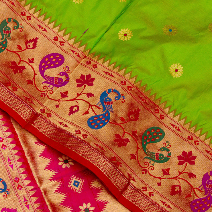 Green Paithani Saree With Zari Weaving Work - bahuji - 4146534