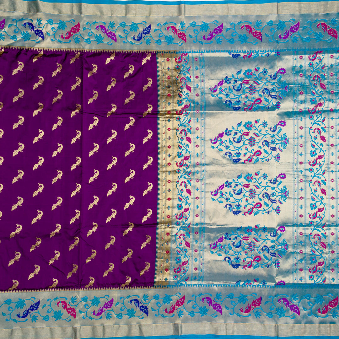 Kuberan Purple Blue Paithani Silk Saree