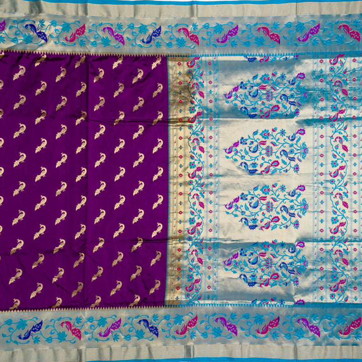Kuberan Purple Blue Paithani Silk Saree