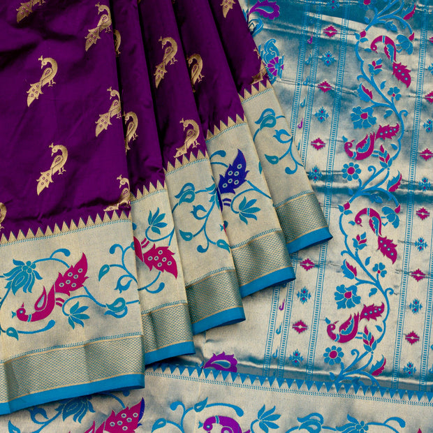 Kuberan Purple Blue Paithani Silk Saree