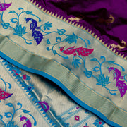 Kuberan Purple Blue Paithani Silk Saree