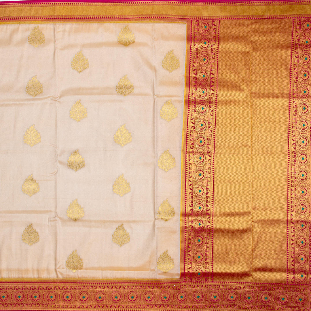 Kuberan silver Cream Red Tissue Paithani Semi Silk Saree