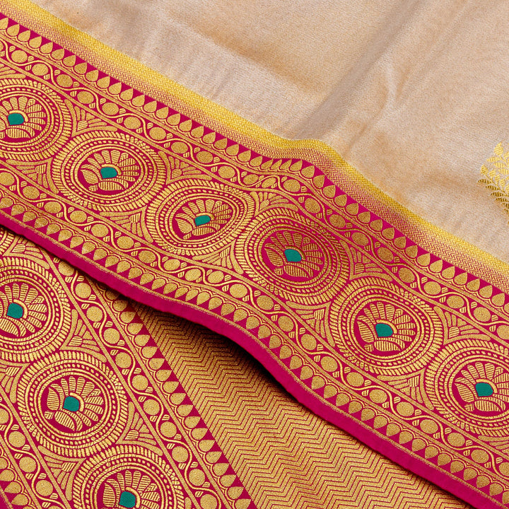 Kuberan silver Cream Red Tissue Paithani Semi Silk Saree