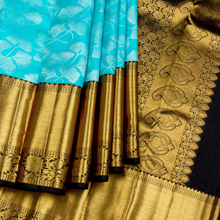 Kuberan Sky Blue Pure Kanchivaram Silk Saree