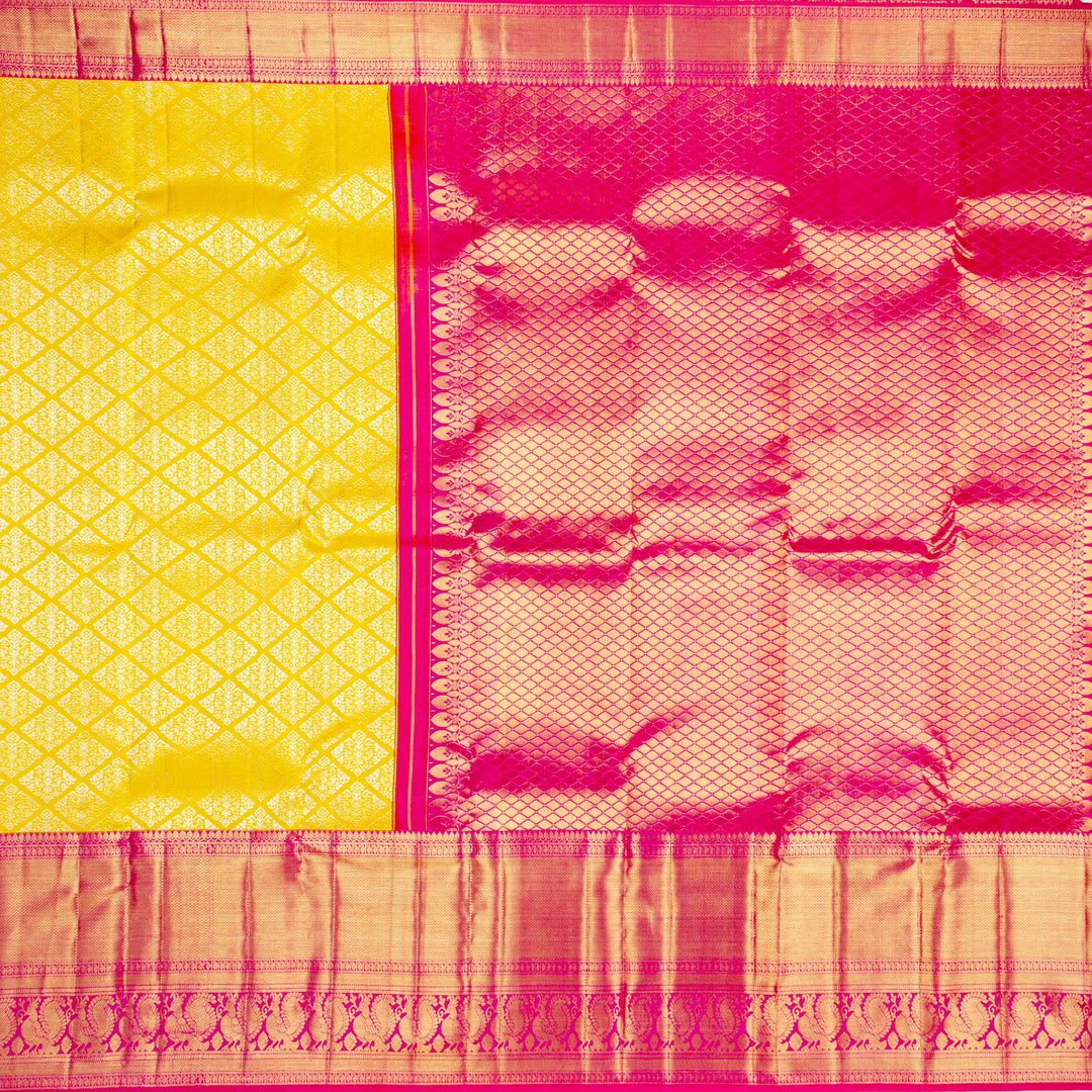 Kuberan Yellow Pink Pure Kanchivaram Silk Saree