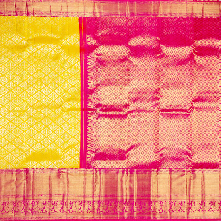 Kuberan Yellow Pink Pure Kanchivaram Silk Saree