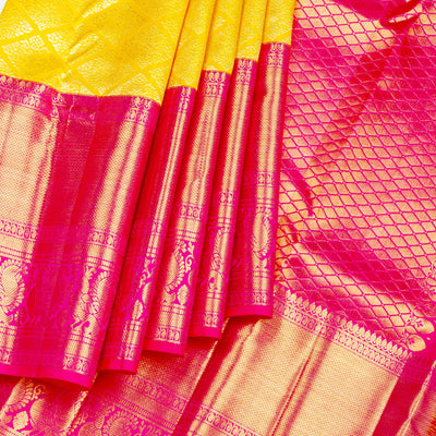 Kuberan Yellow Pink Pure Kanchivaram Silk Saree