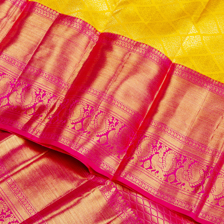 Kuberan Yellow Pink Pure Kanchivaram Silk Saree
