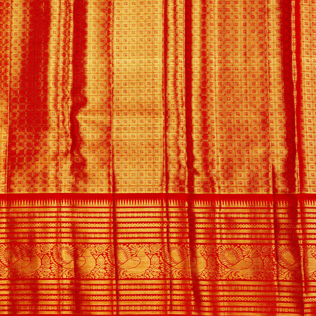 Kuberan Golden Red Pure Kanchivaram Silk Saree