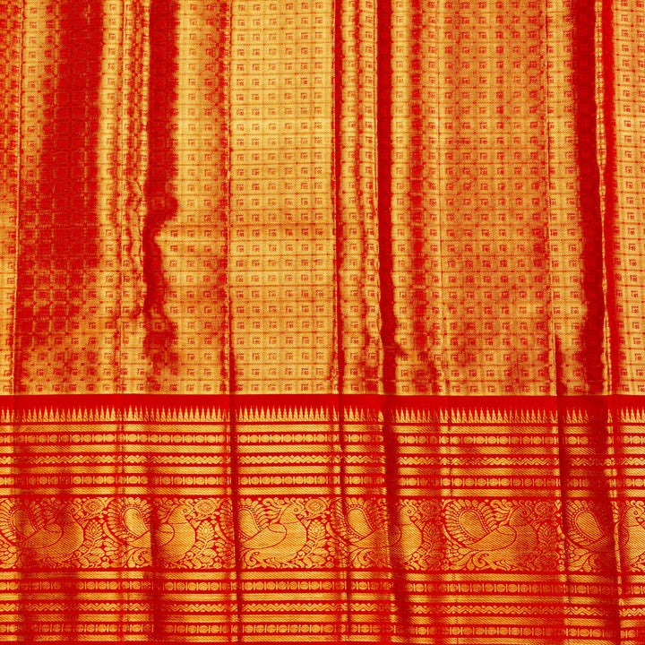 Kuberan Golden Red Pure Kanchivaram Silk Saree