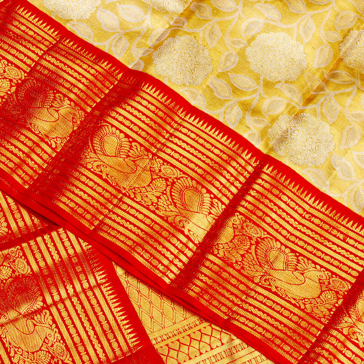 Kuberan Golden Red Pure Kanchivaram Silk Saree