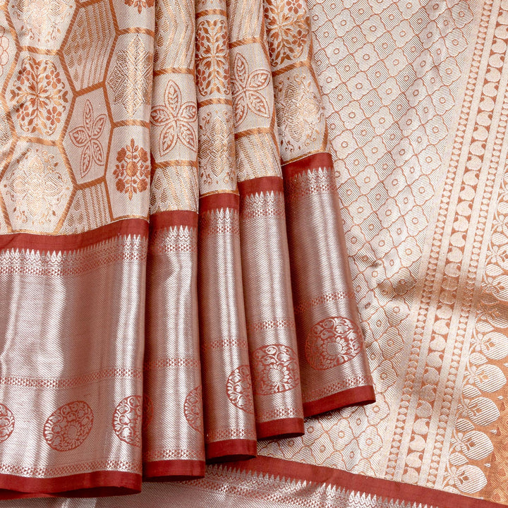 Kuberan Tortilla Brown Pure Kanchivaram Silk Saree