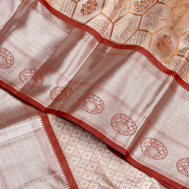 Kuberan Tortilla Brown Pure Kanchivaram Silk Saree