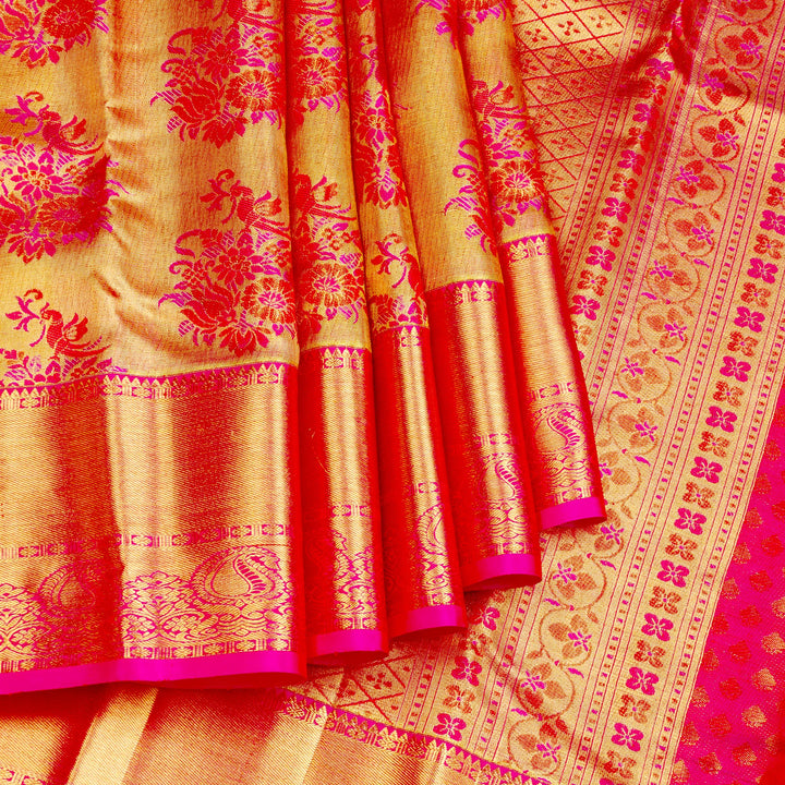 Kuberan Golden Pink Pure Kanchivaram Silk Saree