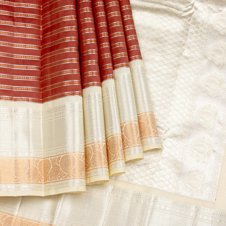 Kuberan Brown Cream Pure Kanchivaram Silk Saree