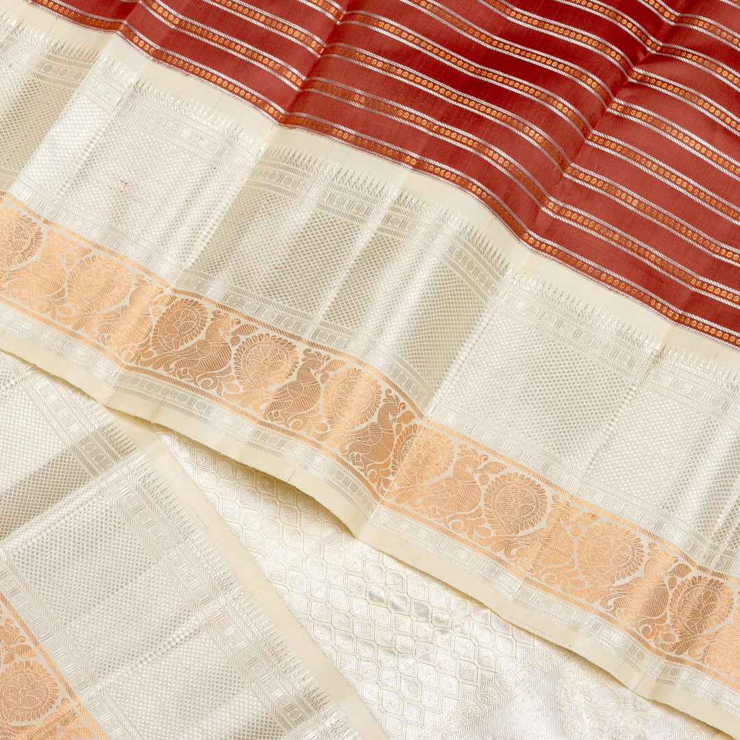 Kuberan Brown Cream Pure Kanchivaram Silk Saree