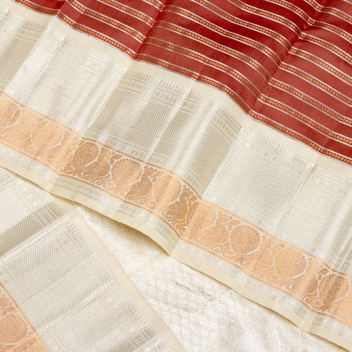 Kuberan Brown Cream Pure Kanchivaram Silk Saree