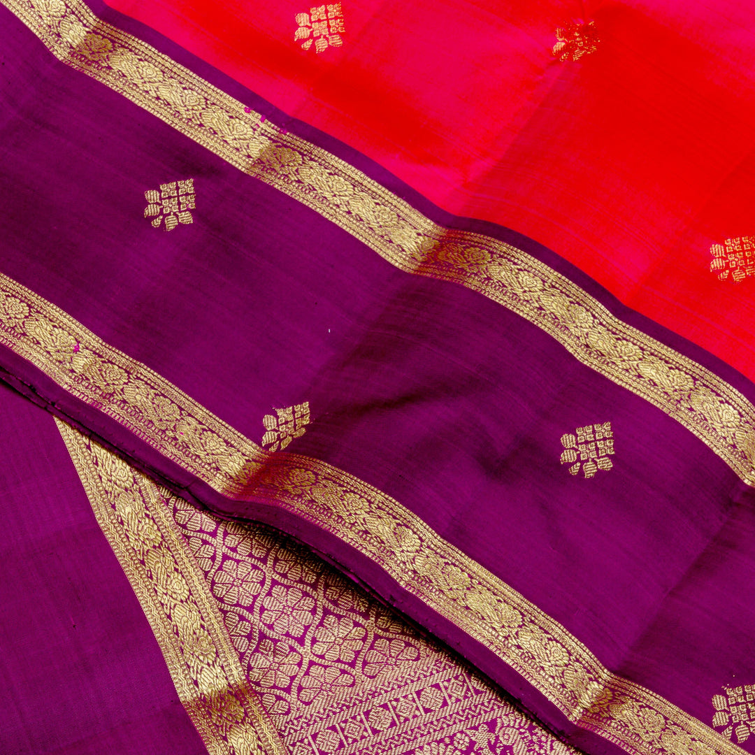 Kuberan Saffron Purple Pure Kanchivaram Silk Saree
